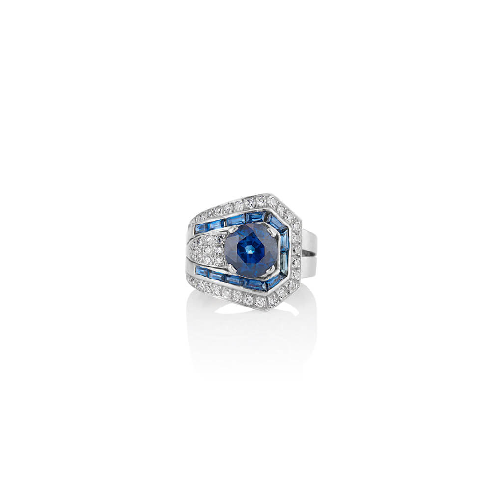 Luxury Jewelry Art Deco Double Halo Round Cut Blue Sapphire Engagement Rings