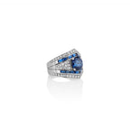 Luxury Jewelry Art Deco Double Halo Round Cut Blue Sapphire Engagement Rings
