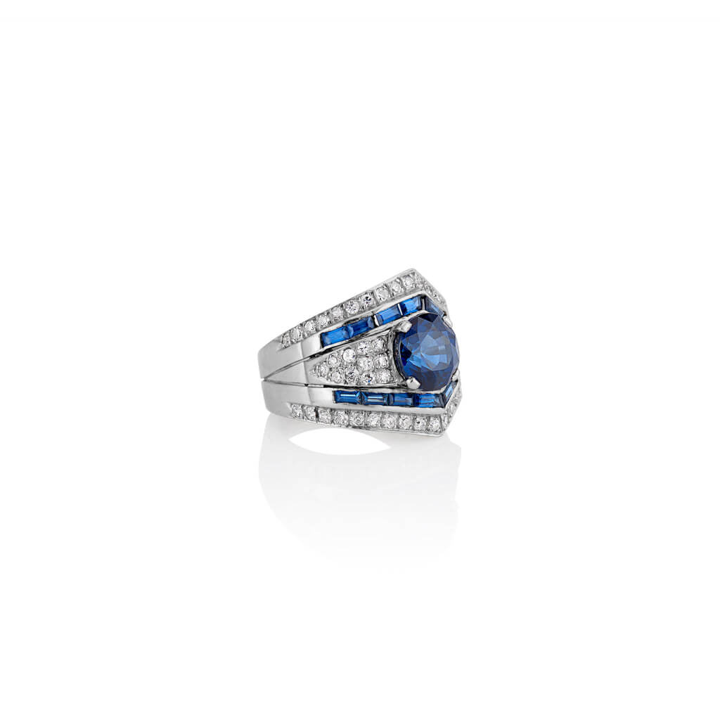 Luxury Jewelry Art Deco Double Halo Round Cut Blue Sapphire Engagement Rings