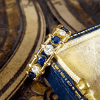 Unique Design Golden Round Cut Blue & White Sapphire Wedding Band