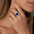 Art Deco Two Tone Bezel Setting Oval Cut Blue Sapphire Engagement Ring