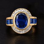 Art Deco Two Tone Bezel Setting Oval Cut Blue Sapphire Engagement Ring