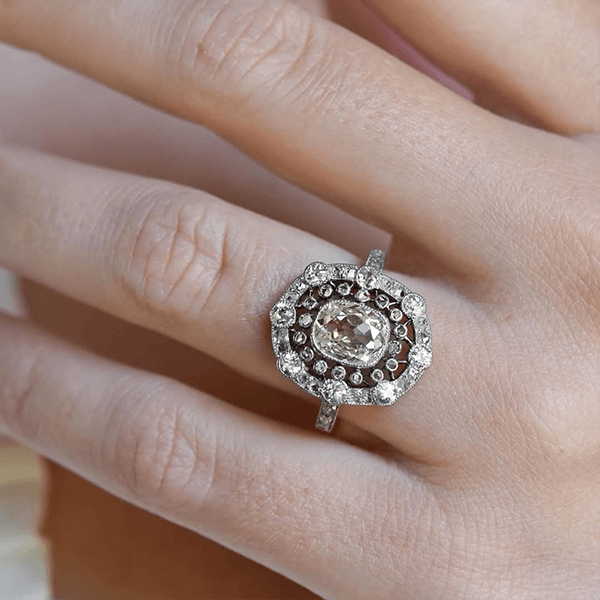 Vintage Double Halo Cushion Cut White Sapphire Cluster Engagement Rings