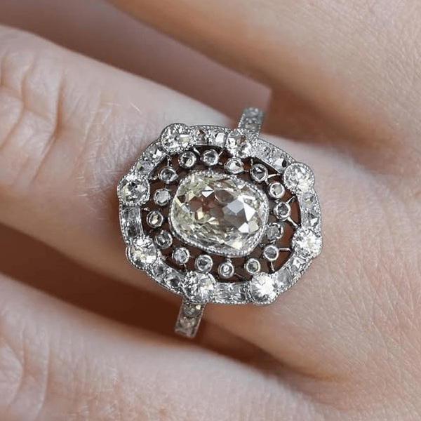 Vintage Double Halo Cushion Cut White Sapphire Cluster Engagement Rings
