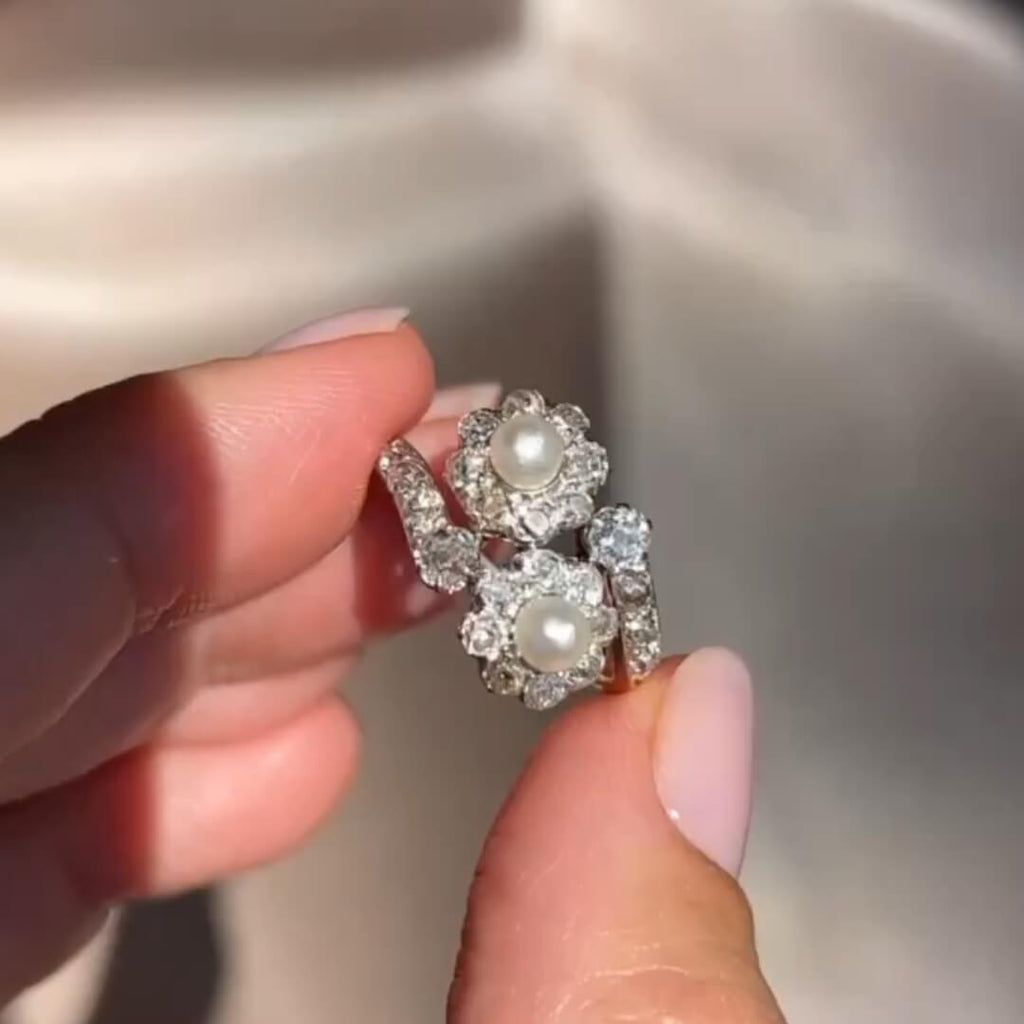 Luxury Jewelry Toi Et Moi Halo Round Cut Pearl & White Sapphire Engagement Rings