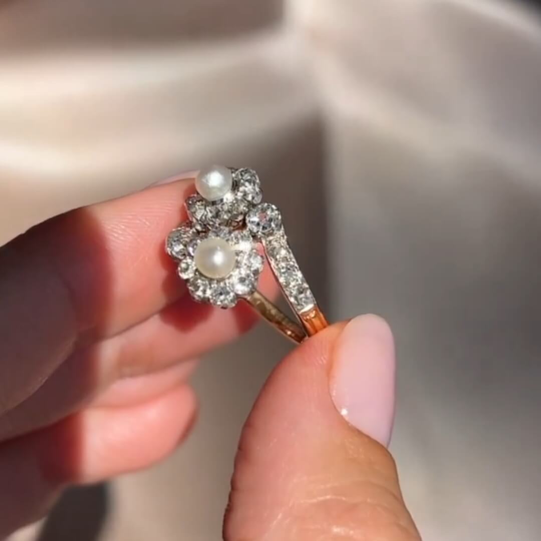 Luxury Jewelry Toi Et Moi Halo Round Cut Pearl & White Sapphire Engagement Rings