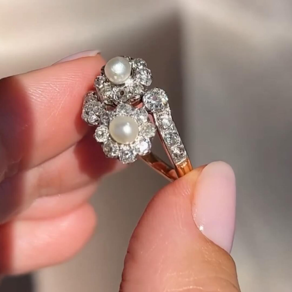 Luxury Jewelry Toi Et Moi Halo Round Cut Pearl & White Sapphire Engagement Rings