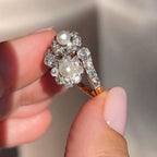 Luxury Jewelry Toi Et Moi Halo Round Cut Pearl & White Sapphire Engagement Rings