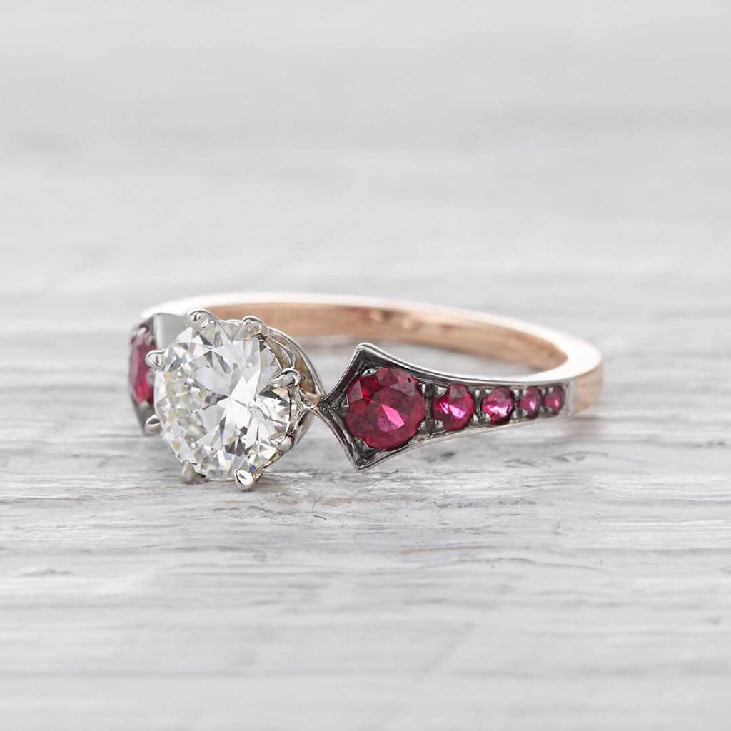 Luxury Jewelry Two Tone Art Deco Round Cut White  & Ruby Sapphire Engagement Rings