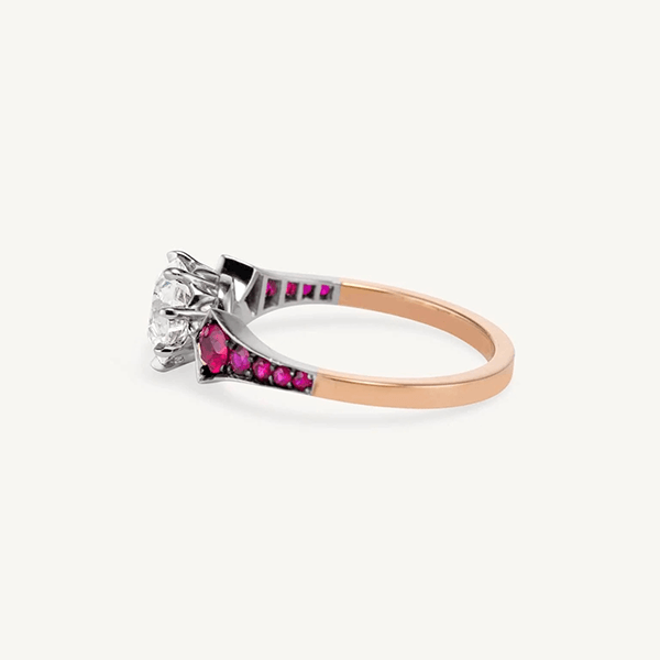 Luxury Jewelry Two Tone Art Deco Round Cut White  & Ruby Sapphire Engagement Rings