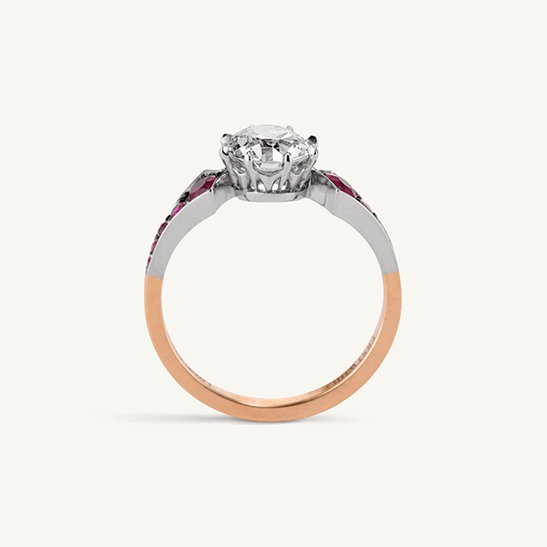 Luxury Jewelry Two Tone Art Deco Round Cut White  & Ruby Sapphire Engagement Rings