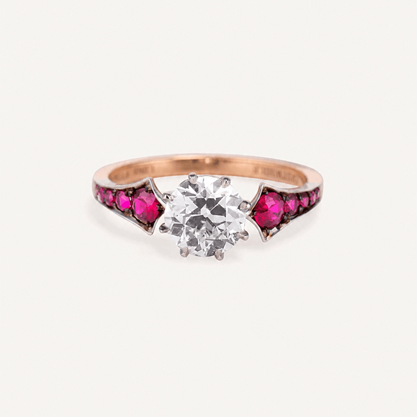 Luxury Jewelry Two Tone Art Deco Round Cut White  & Ruby Sapphire Engagement Rings