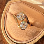 Yellow Gold Toi Et Moi Vintage Cushion Cut White Sapphire Engagement Rings