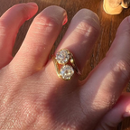 Yellow Gold Toi Et Moi Vintage Cushion Cut White Sapphire Engagement Rings