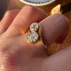 Yellow Gold Toi Et Moi Vintage Cushion Cut White Sapphire Engagement Rings