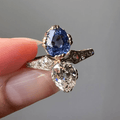 Vintage Toi Et Moi Yellow Gold Pear Cut Blue & White Sapphire Engagement Ring