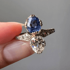 Vintage Toi Et Moi Yellow Gold Pear Cut Blue & White Sapphire Engagement Ring