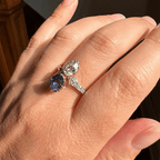 Vintage Toi Et Moi Yellow Gold Pear Cut Blue & White Sapphire Engagement Ring
