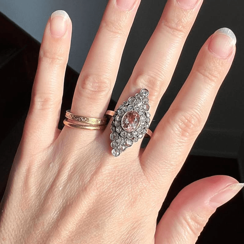 Vintage Unique Design Bezel Double Halo Oval Cut Pink Sapphire Engagement Ring
