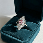 Vintage Unique Design Bezel Double Halo Oval Cut Pink Sapphire Engagement Ring