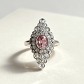 Vintage Unique Design Bezel Double Halo Oval Cut Pink Sapphire Engagement Ring