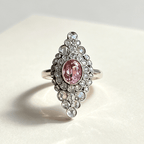 Vintage Unique Design Bezel Double Halo Oval Cut Pink Sapphire Engagement Ring