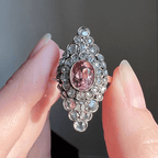 Vintage Unique Design Bezel Double Halo Oval Cut Pink Sapphire Engagement Ring