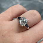 Luxury Jewelry Classic Three Stone Cushion Cut White & Blue Sapphire Engagement Ring