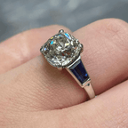 Luxury Jewelry Classic Three Stone Cushion Cut White & Blue Sapphire Engagement Ring