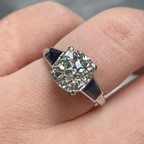 Luxury Jewelry Classic Three Stone Cushion Cut White & Blue Sapphire Engagement Ring