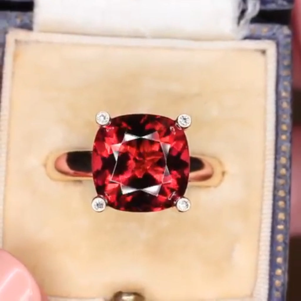 Yellow Gold Solitaire Cushion Cut Garnet Sapphire Engagement Rings