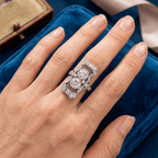 Vintage Halo Bezel Double Round Cut White Sapphire Engagement Ring
