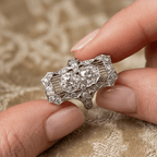 Vintage Halo Bezel Double Round Cut White Sapphire Engagement Ring