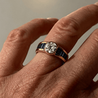 Luxury Jewelry Golden Bezel Round Cut White & Blue Sapphire Engagement Ring