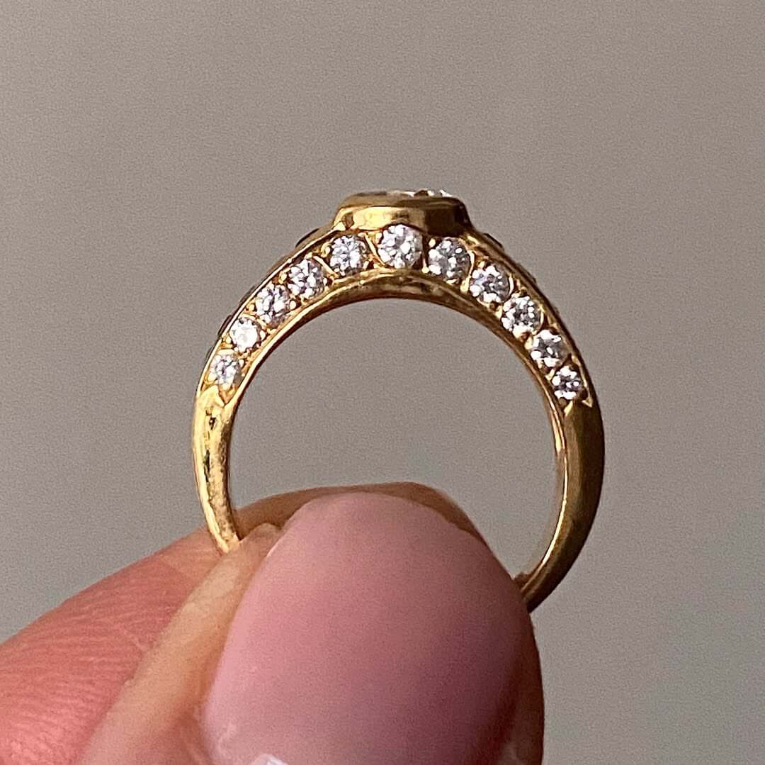 Luxury Jewelry Golden Bezel Round Cut White & Blue Sapphire Engagement Ring