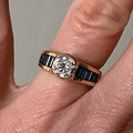Luxury Jewelry Golden Bezel Round Cut White & Blue Sapphire Engagement Ring