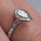 Classic Bezel Pear & Baguette Cut White Sapphire Engagement Rings