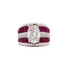 Luxury Jewelry Multi Row Oval Cut White & Ruby Sapphire Wide Band Engagement Ring