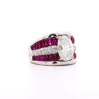 Luxury Jewelry Multi Row Oval Cut White & Ruby Sapphire Wide Band Engagement Ring