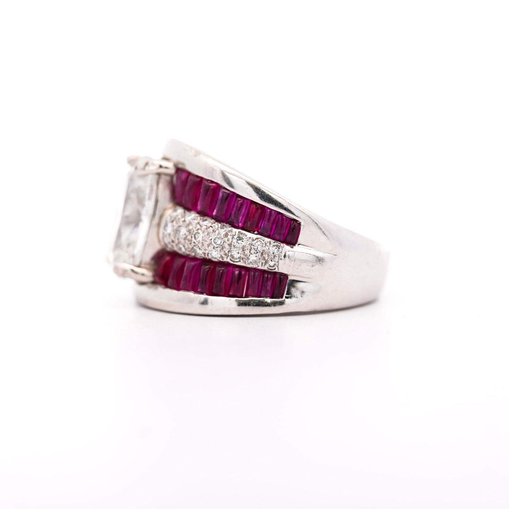 Luxury Jewelry Multi Row Oval Cut White & Ruby Sapphire Wide Band Engagement Ring