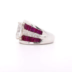 Luxury Jewelry Multi Row Oval Cut White & Ruby Sapphire Wide Band Engagement Ring