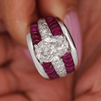 Luxury Jewelry Multi Row Oval Cut White & Ruby Sapphire Wide Band Engagement Ring