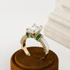 Yellow Gold Emerald Cut White & Emerald Sapphire Engagement Ring