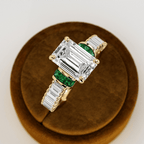 Yellow Gold Emerald Cut White & Emerald Sapphire Engagement Ring