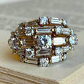 Multi Row Round & Baguette Cut White Sapphire Cocktail Wedding Band