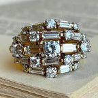 Multi Row Round & Baguette Cut White Sapphire Cocktail Wedding Band