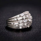 Multi Row Round & Baguette Cut White Sapphire Cocktail Wedding Band