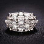 Multi Row Round & Baguette Cut White Sapphire Cocktail Wedding Band