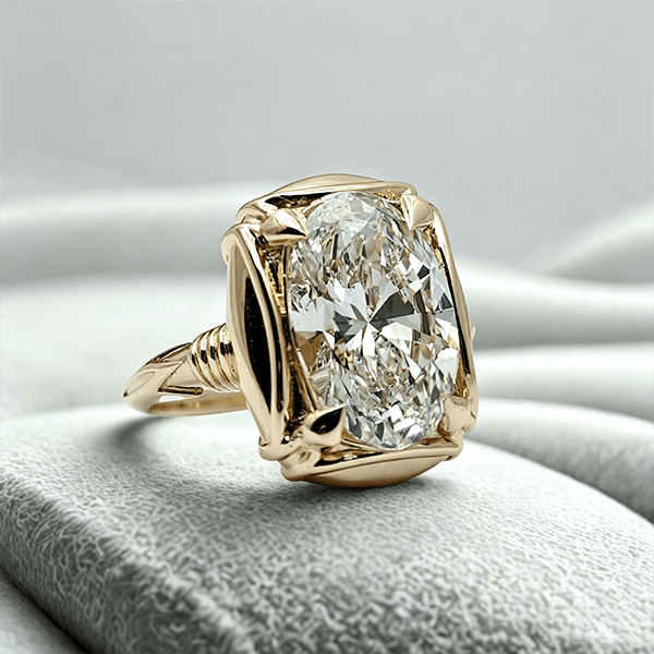 Solitaire Yellow Gold Oval Cut White Sapphire Engagement Ring