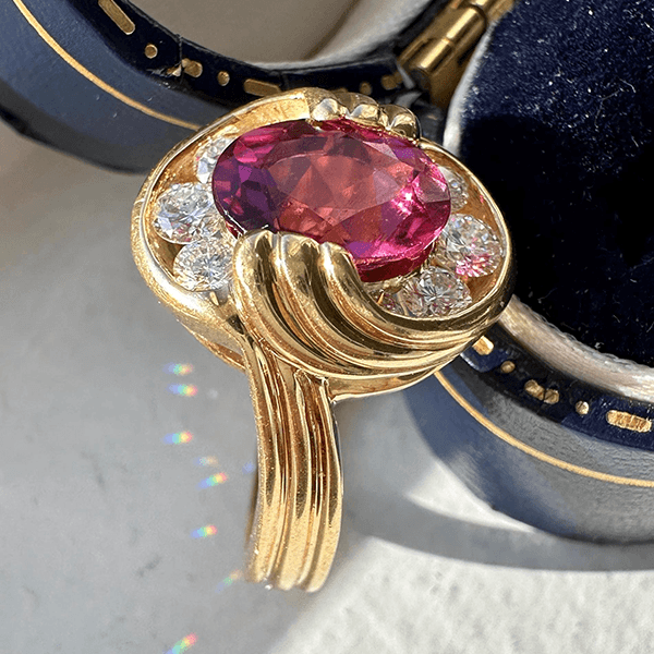 Luxury Jewelry Vintage Halo Oval Cut Ruby Sapphire Engagement Rings